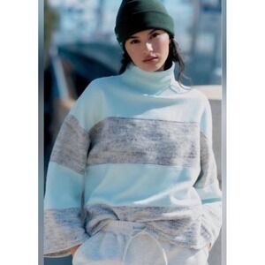 Daily Practice Mock Neck Poncho Sweatshirt Mint Grey XXS Oversized Anthropologie